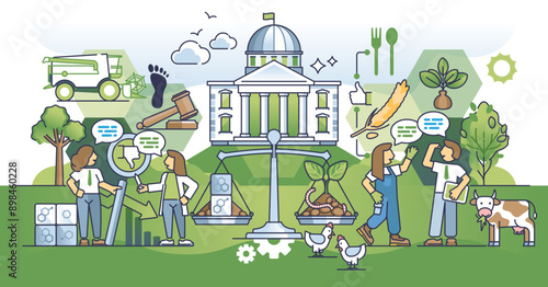 Policy support and incentives for regenerative agriculture outline concept, transparent background. Green, sustainable or ecological farming system with environmental soil conservation.