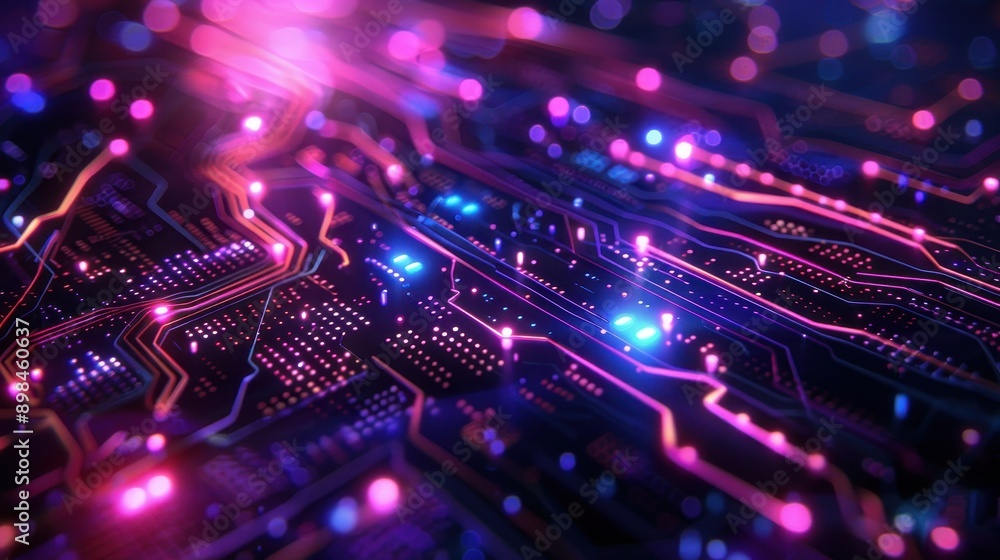 Abstract Glowing Circuit Board Close-Up Abstract Glowing Circuit Board Close-Up