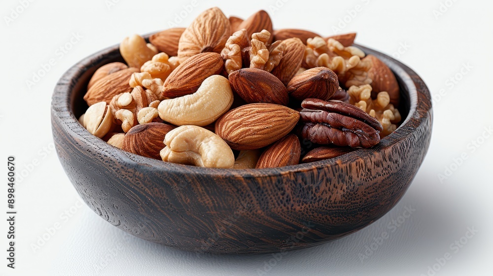 Healthy Snack - Assorted Mixed Nuts in Bowl on White Background Healthy Snack - Assorted Mixed Nuts in Bowl on White Background