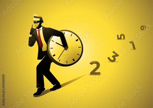 Burglar thief stealing time clock