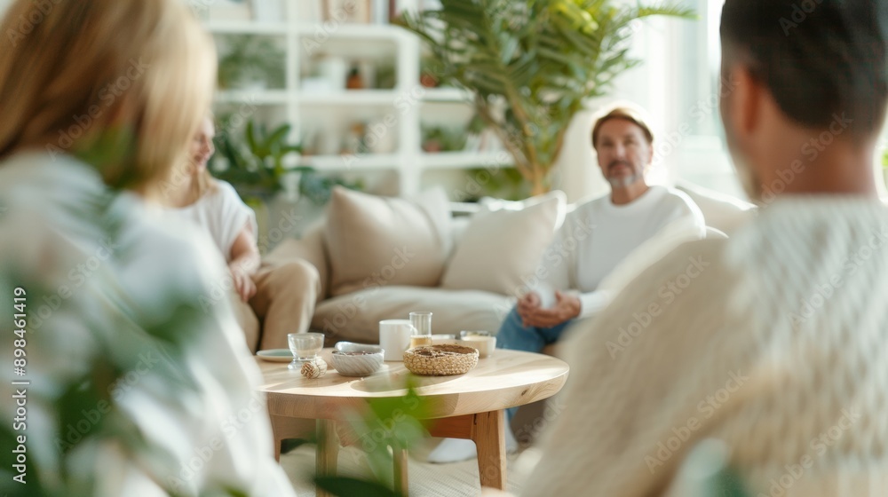 Casual Afternoon Tea Time Diverse Friends in Cozy Living Room with Soft Lighting and Snacks Casual Afternoon Tea Time Diverse Friends in Cozy Living Room with Soft Lighting and Snacks