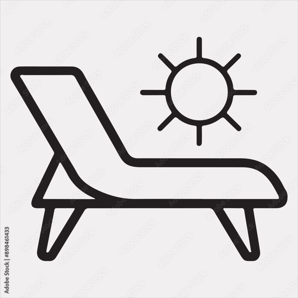 Sunbed icon Thin linear sunbed silhouette vector on a white background Sunbed icon Thin linear sunbed silhouette vector on a white background