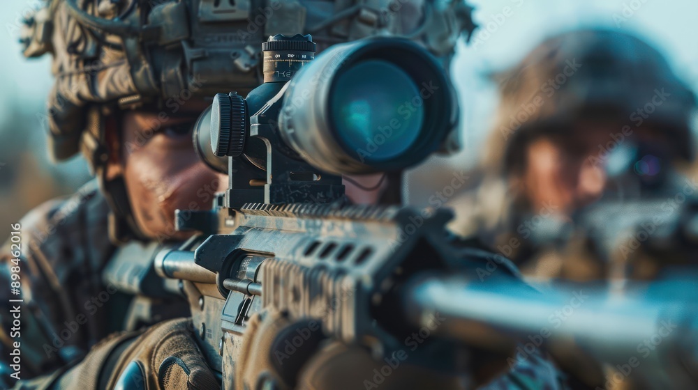 Army Men Sniping in Military Attire Close-Up View of a Soldier Aiming Through a Scope During a Military Operation Army Men Sniping in Military Attire Close-Up View of a Soldier Aiming Through a Scope During a Military Operation