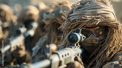 Camouflaged Snipers in Action Elite Combatants Equipped for Precision Strikes in Field Uniforms Military Training Exercise Demonstrates Advanced Sniping Techniques See the Focus and Precision of