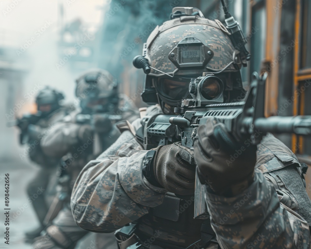 Highly Trained Combatants in Full Tactical Gear Engage Targets with Precision Weapons During a Simulated Urban Warfare Scenario Highly Trained Combatants in Full Tactical Gear Engage Targets with Precision Weapons During a Simulated Urban Warfare Scenario