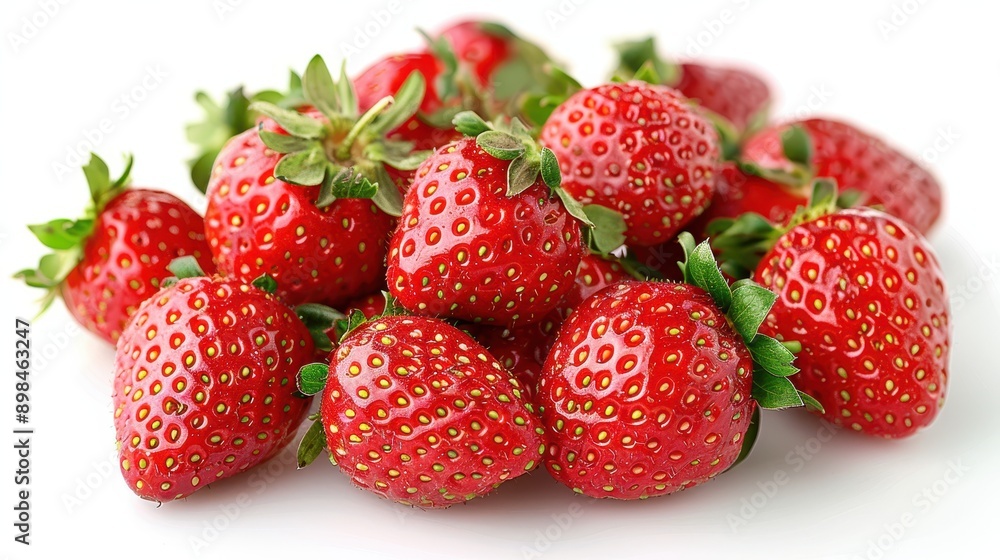 Ripe Fresh Strawberries on White Background for Summer Delight. Ripe Fresh Strawberries on White Background for Summer Delight.