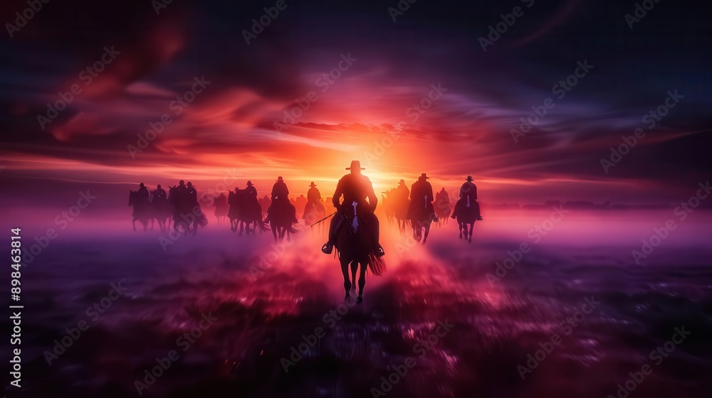 A cavalry charge through a misty battlefield, Gothic, Dark tones, Digital art A cavalry charge through a misty battlefield, Gothic, Dark tones, Digital art