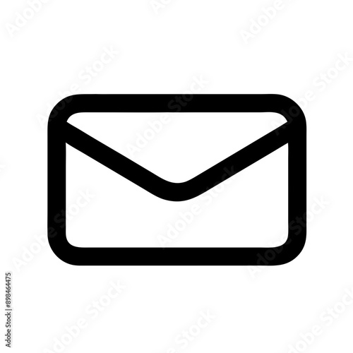 Simple black and white icon of envelope with letter, email mail vector isolated on white
