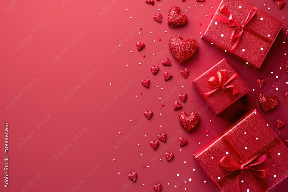Valentine's day background with gift boxes and red hearts Valentine's day background with gift boxes and red hearts