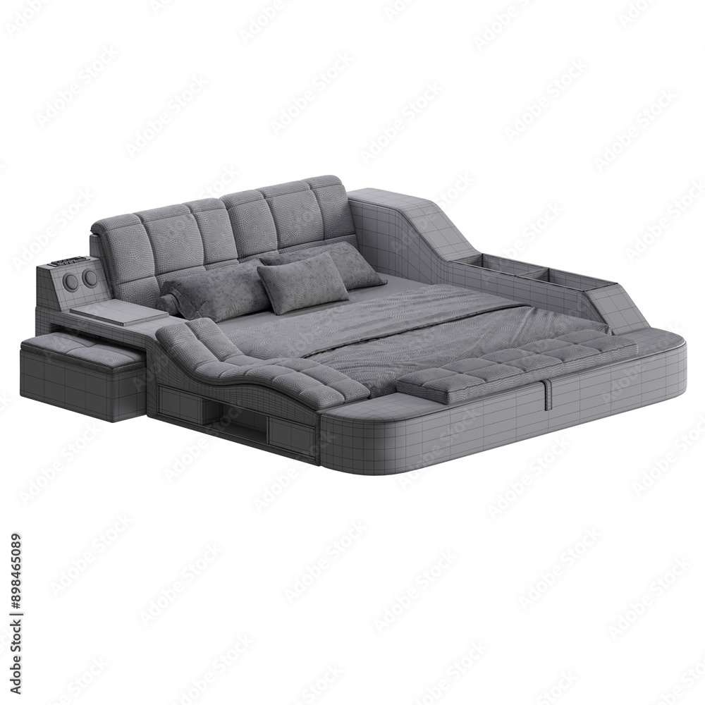 Fototapeta premium A bed, colorful design, bed, no background, different design, png, white background, isolated, abstract, 3d model.