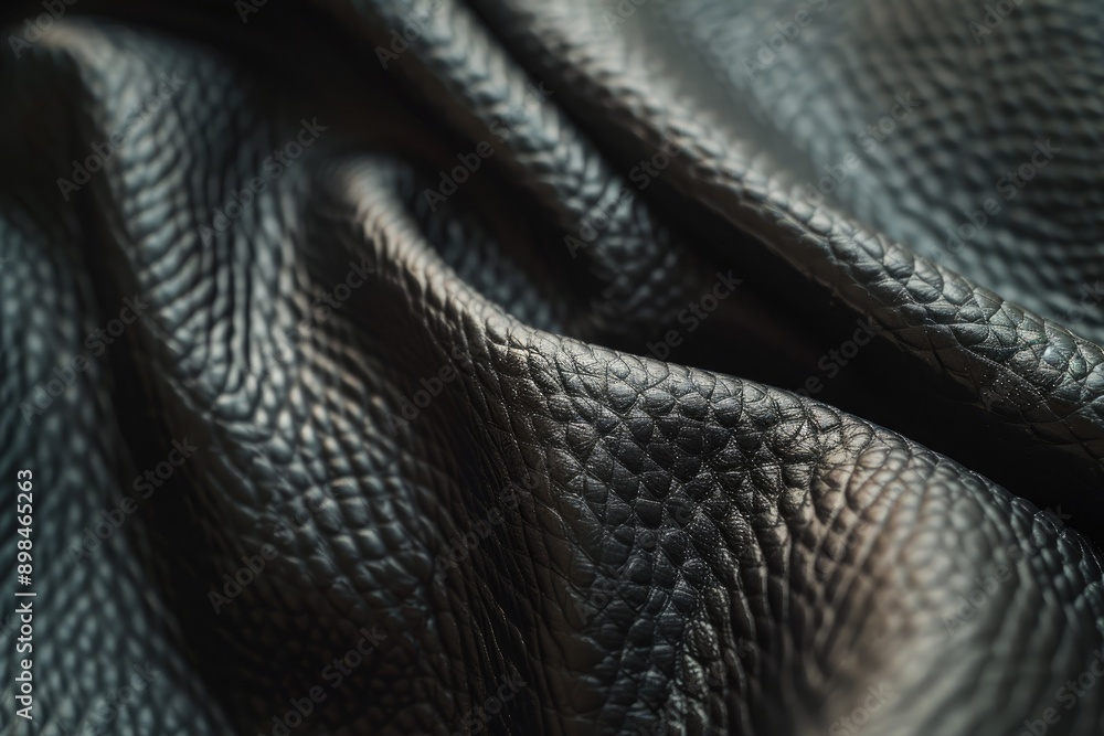 Close-up of black leather, emphasizing its smooth, high-quality finish, ideal for luxury goods Close-up of black leather, emphasizing its smooth, high-quality finish, ideal for luxury goods