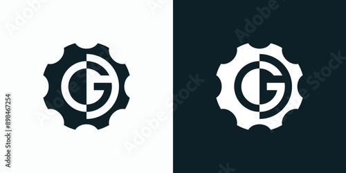 Vector logo design with the initials G in the shape of a gear in a modern, simple, clean and abstract style.
