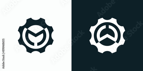 Vector logo design for the initials M and W in the shape of a gear in a modern, simple, clean and abstract style.