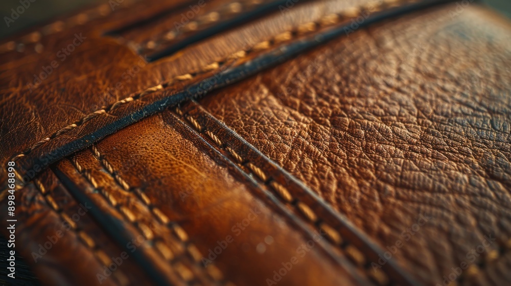 Captivating macro image showcasing intricate texture and detailed stitching of authentic leather in rich brown hue. Perfect for backgrounds or adding sophistication to any project Captivating macro image showcasing intricate texture and detailed stitching of authentic leather in rich brown hue. Perfect for backgrounds or adding sophistication to any project