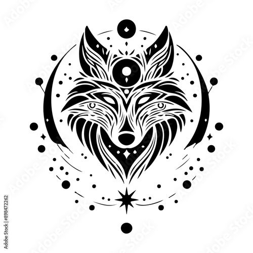 celestial spiritual mystical wolf silhouette, magical, vector