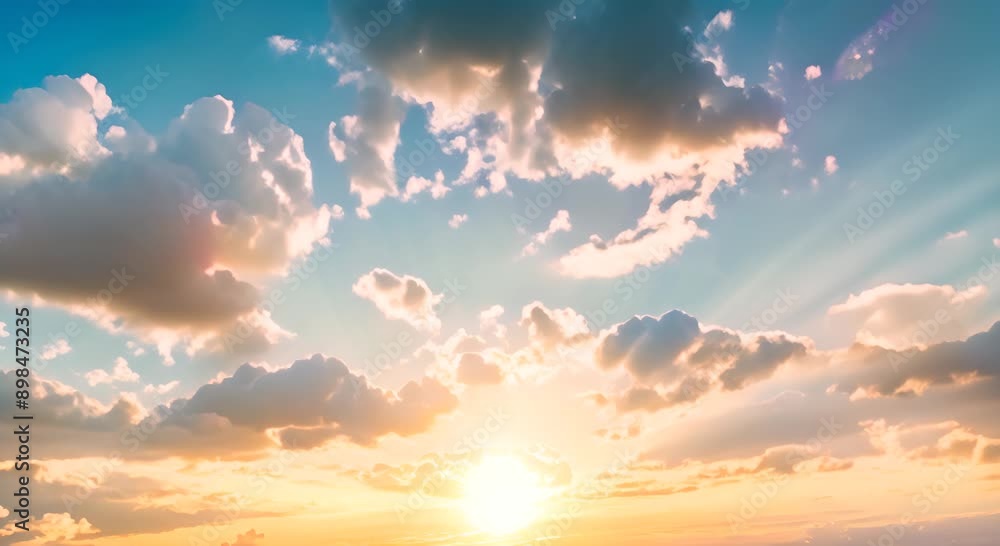 The sky is blue with a few clouds and the sun is shining brightly. The sun is setting and the sky is filled with light The sky is blue with a few clouds and the sun is shining brightly. The sun is setting and the sky is filled with light