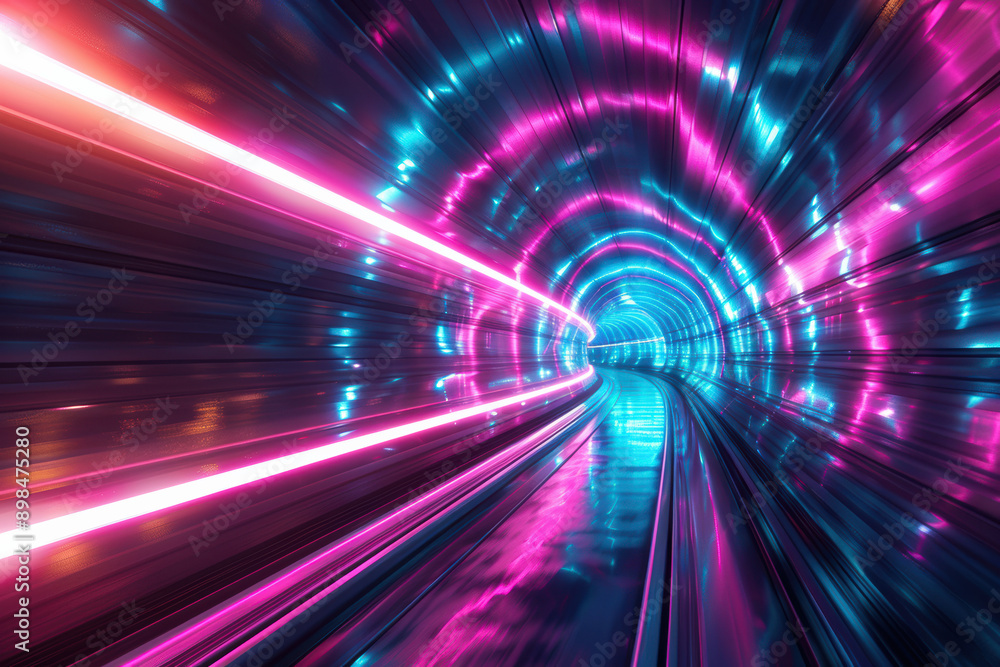 Vivid neon tunnel with dynamic speed lines creating a sense of futuristic motion and vibrant energy in an urban landscape. Vivid neon tunnel with dynamic speed lines creating a sense of futuristic motion and vibrant energy in an urban landscape.