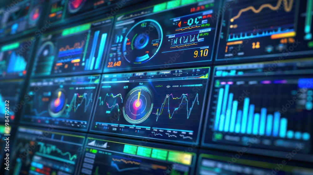 Healthcare data analytics dashboard showing vital signs and patient statistics in real-time. Healthcare data analytics dashboard showing vital signs and patient statistics in real-time.