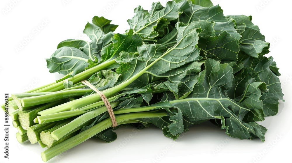 Fresh Collard Greens on White Background for Healthy Eating Concepts