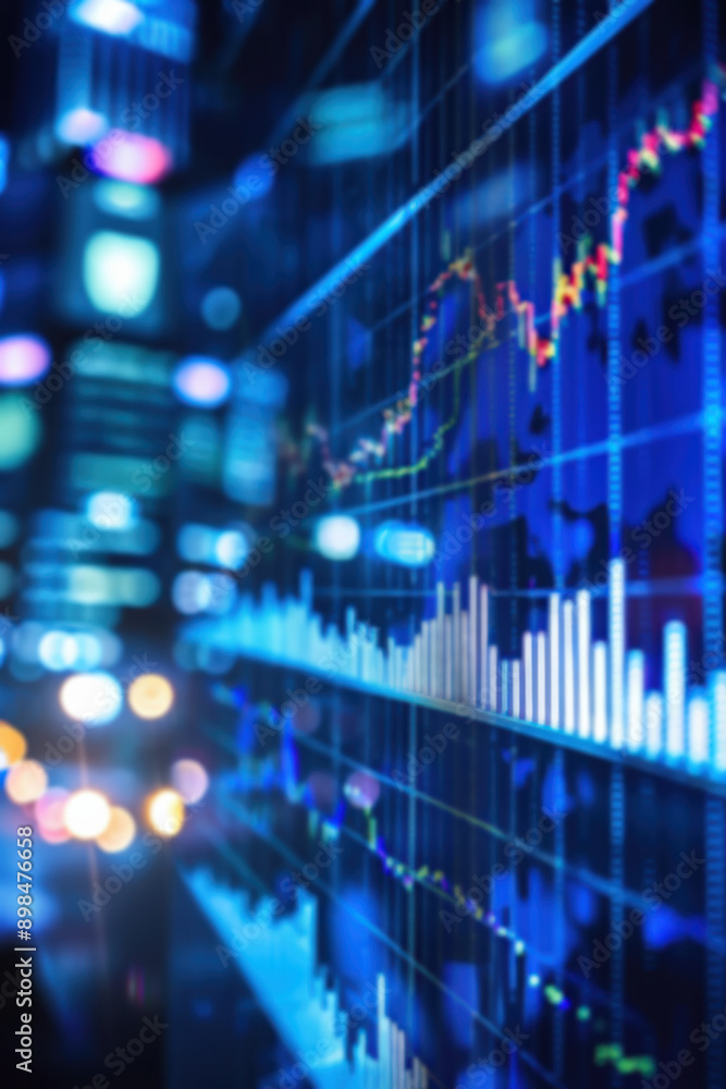 Abstract digital visualization of financial stock market data and analysis with dynamic charts and graphs in a blue-toned background. Abstract digital visualization of financial stock market data and analysis with dynamic charts and graphs in a blue-toned background.