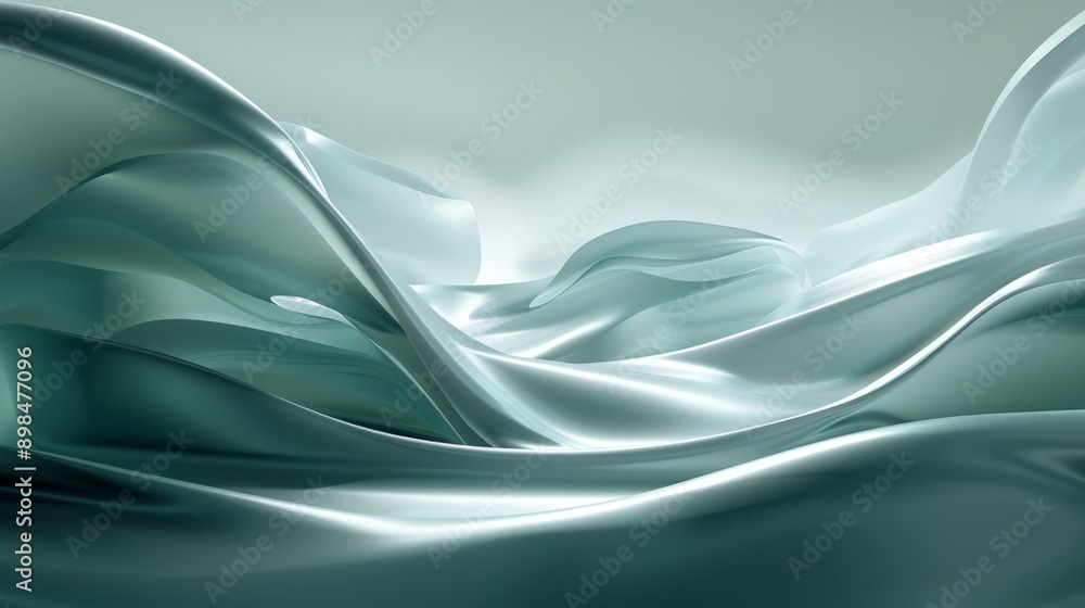 Fototapeta premium Abstract background with wavy green shapes flowing on surface