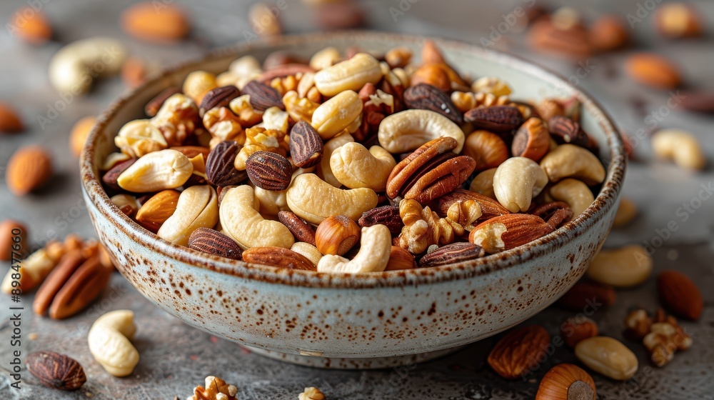Assorted Mixed Nuts in Bowl on White Background Assorted Mixed Nuts in Bowl on White Background