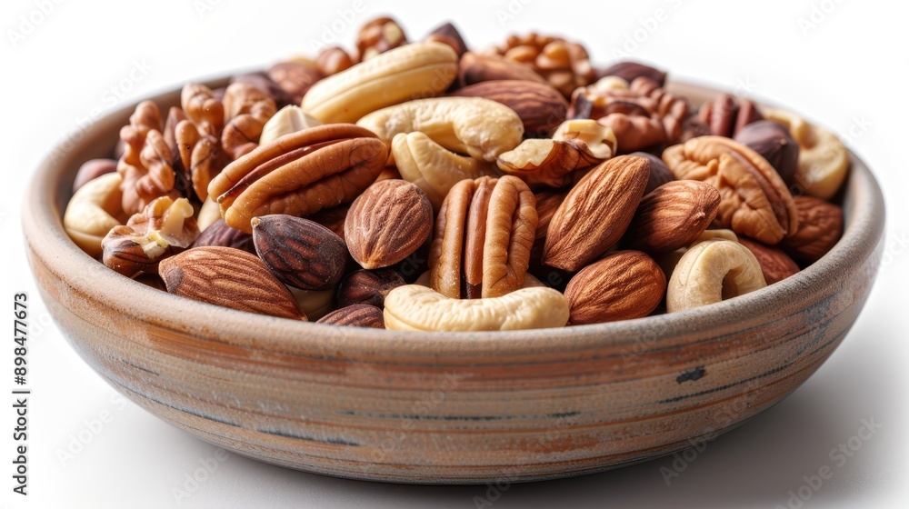 Assorted Mixed Nuts in Bowl on White Background - Healthy Snack Concept Assorted Mixed Nuts in Bowl on White Background - Healthy Snack Concept