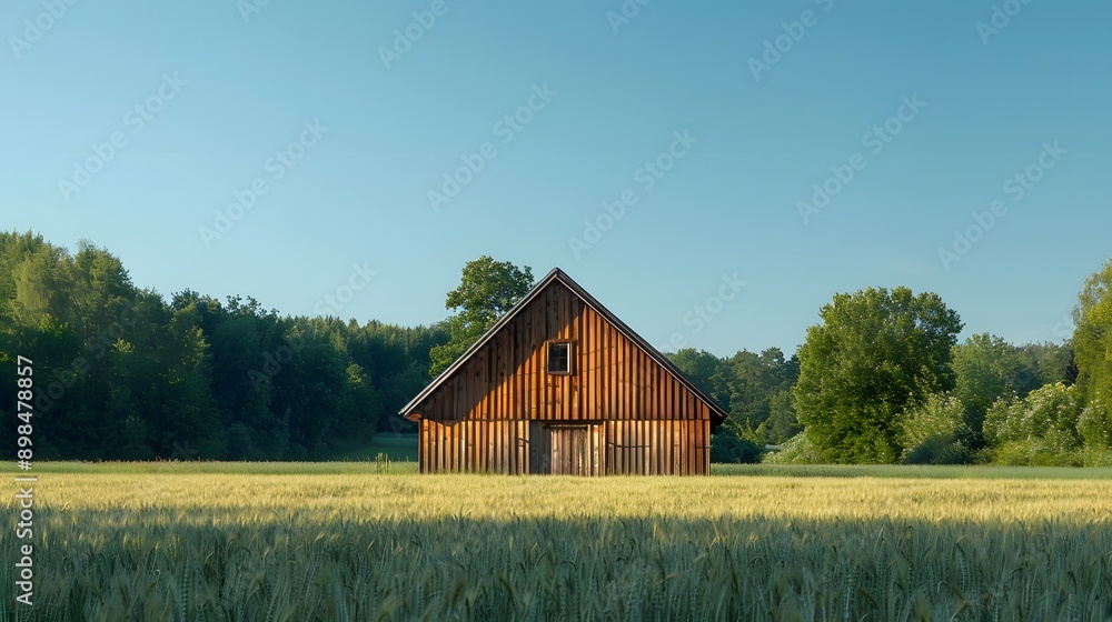 Fototapeta premium Rustic Wooden Barn in a Serene Wheat Field