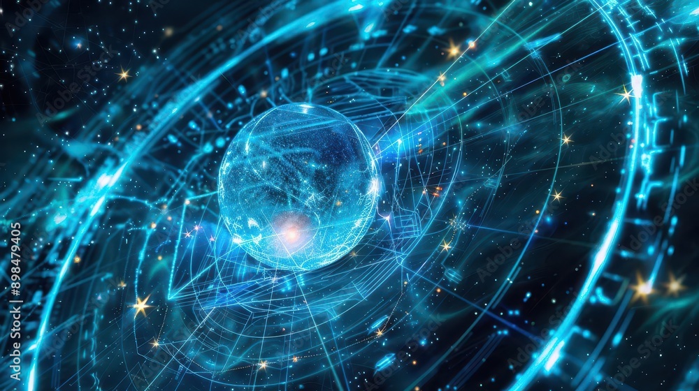 Obraz premium Quantum research, quantum interaction, quantum coherence, quantum tunneling, business development