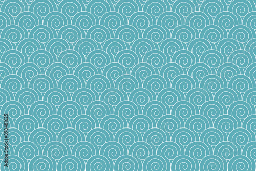 Teal Spiral Wave Pattern Contemporary Japanese Background for Design