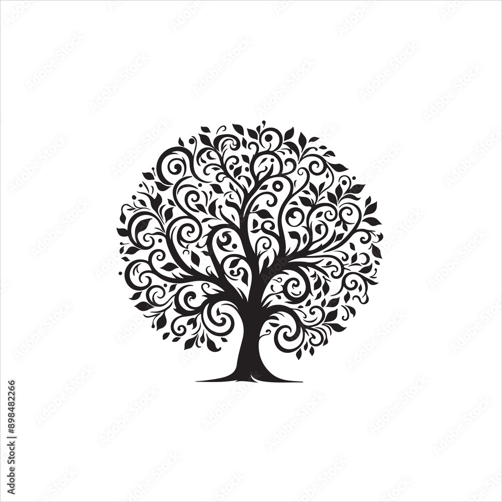 Obraz premium Silhouette tree with leaves