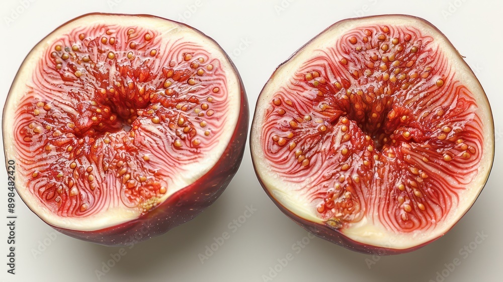 Fresh Ripe Fig Halves Isolated on White Background for Food or Ingredient Concept Fresh Ripe Fig Halves Isolated on White Background for Food or Ingredient Concept