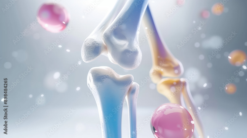 3D Render of Knee Joint Anatomy with Focus on Calcium and Vitamin Supplements 3D Render of Knee Joint Anatomy with Focus on Calcium and Vitamin Supplements