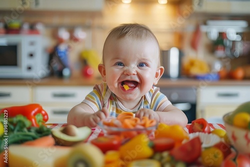 baby smile with a mouthful of food