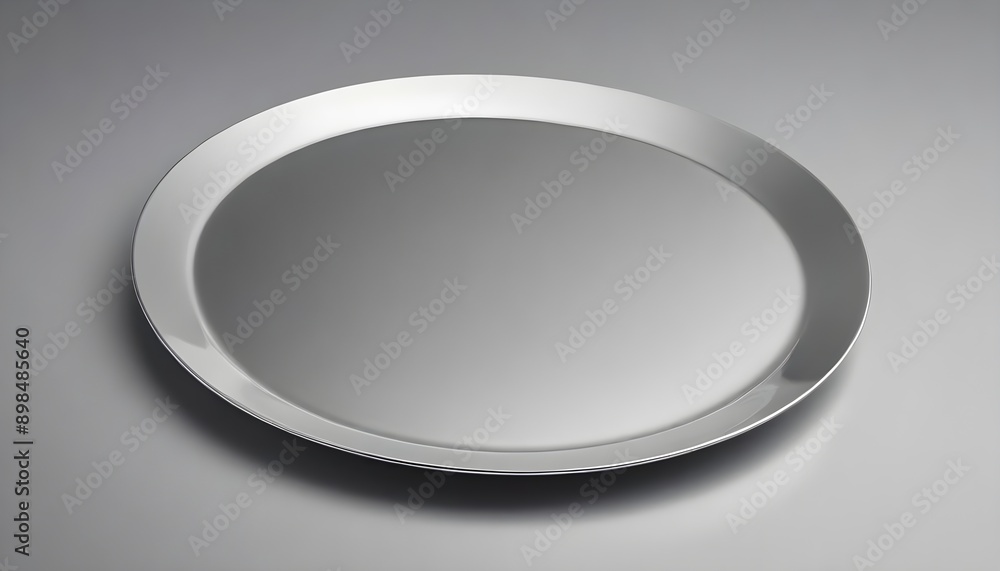 A blank empty silver plate on a silver background with copy space for advertising your products A blank empty silver plate on a silver background with copy space for advertising your products