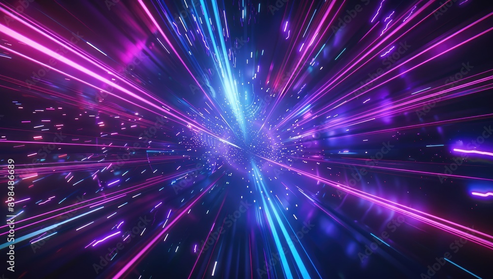 Abstract Neon Light Rays And Blue Purple Lines In Space