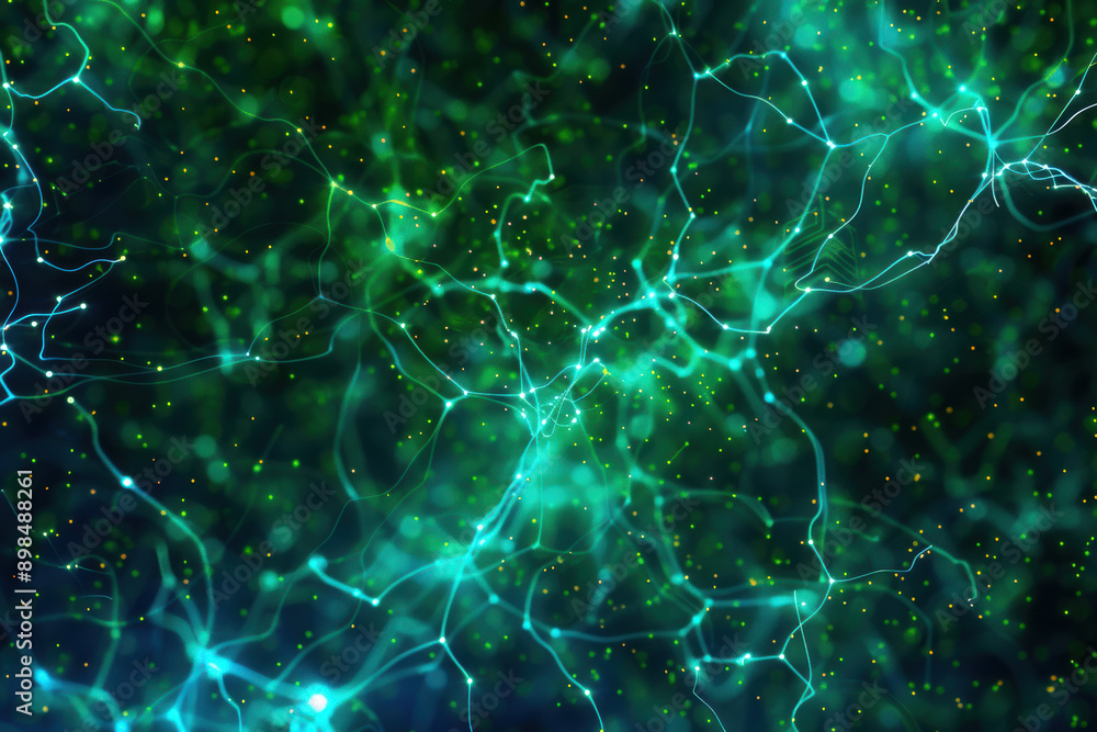 A vibrant network of glowing neurons and synapses in a green and blue digital matrix, illustrating the complexity of the human brain and neural connections. A vibrant network of glowing neurons and synapses in a green and blue digital matrix, illustrating the complexity of the human brain and neural connections.