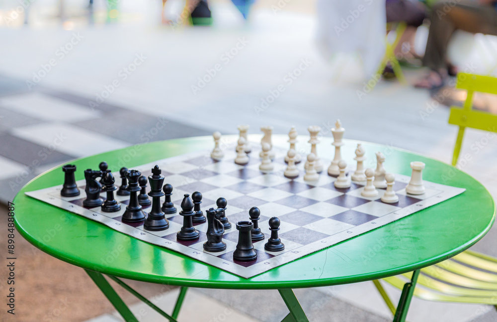 Chess board in the public.park for leasure, activity and challenge