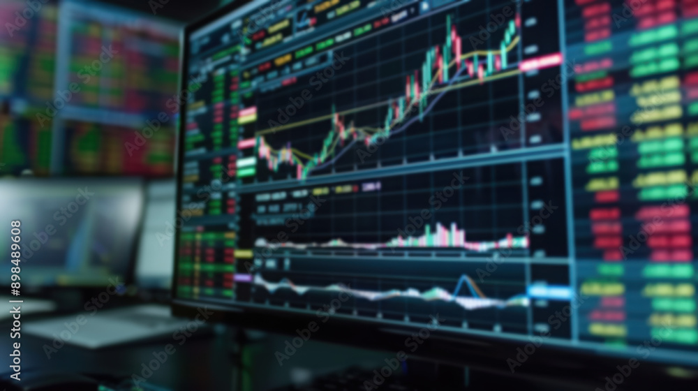 Close-up of financial trading charts on multiple monitors, representing stock market analysis, data visualization, and investment strategies. Close-up of financial trading charts on multiple monitors, representing stock market analysis, data visualization, and investment strategies.