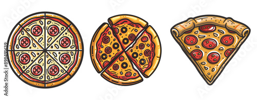 set of pizza slice cartoon illustration vector ,generative ai