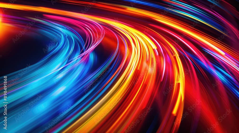 Abstract image of multicolored light trails curving in dynamic patterns. Abstract image of multicolored light trails curving in dynamic patterns.