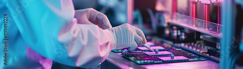 Technician working on a semiconductor fabrication machine, representing chip manufacturing