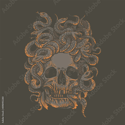 Gothic skull with snakes. Vector illustration for tattoo or t-shirt design
