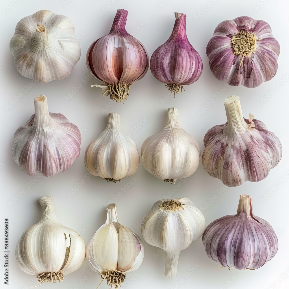 Set of Garlics, white background Set of Garlics, white background