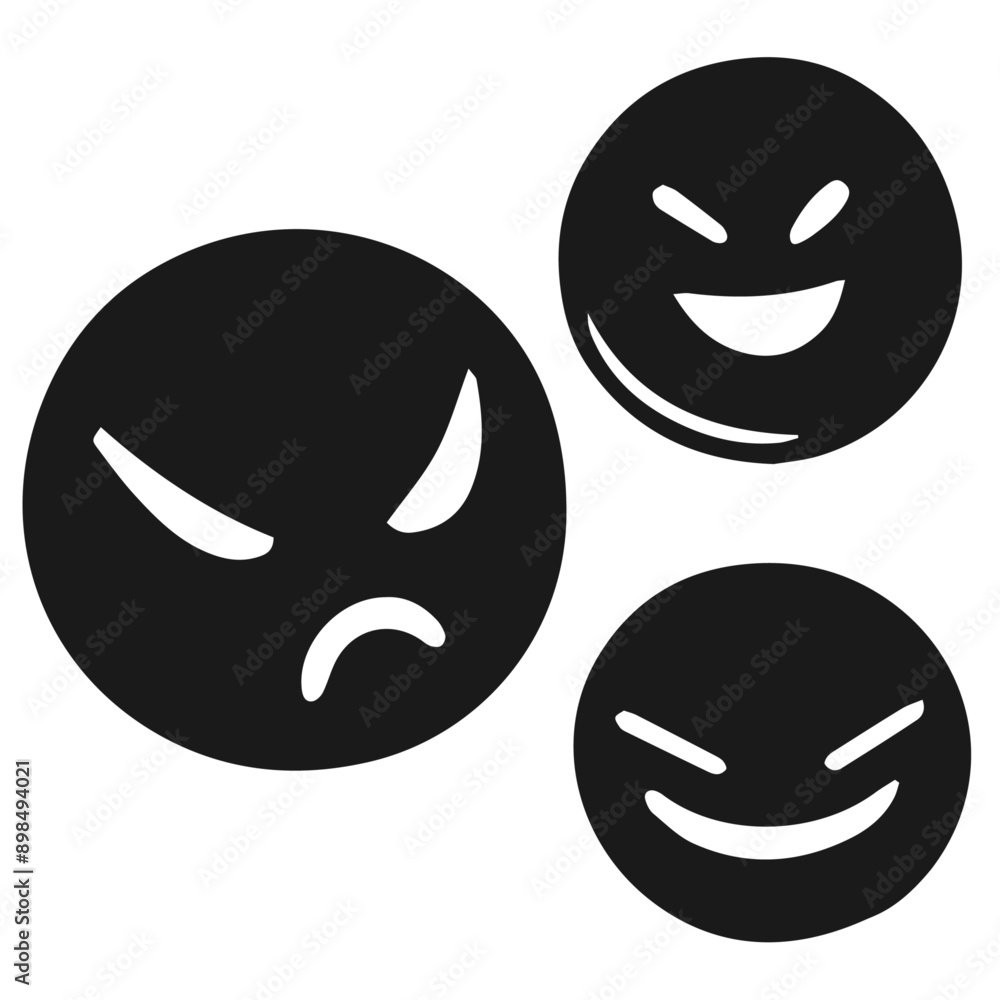 Black and white vector silhouette of emoji on white background Black and white vector silhouette of emoji on white background