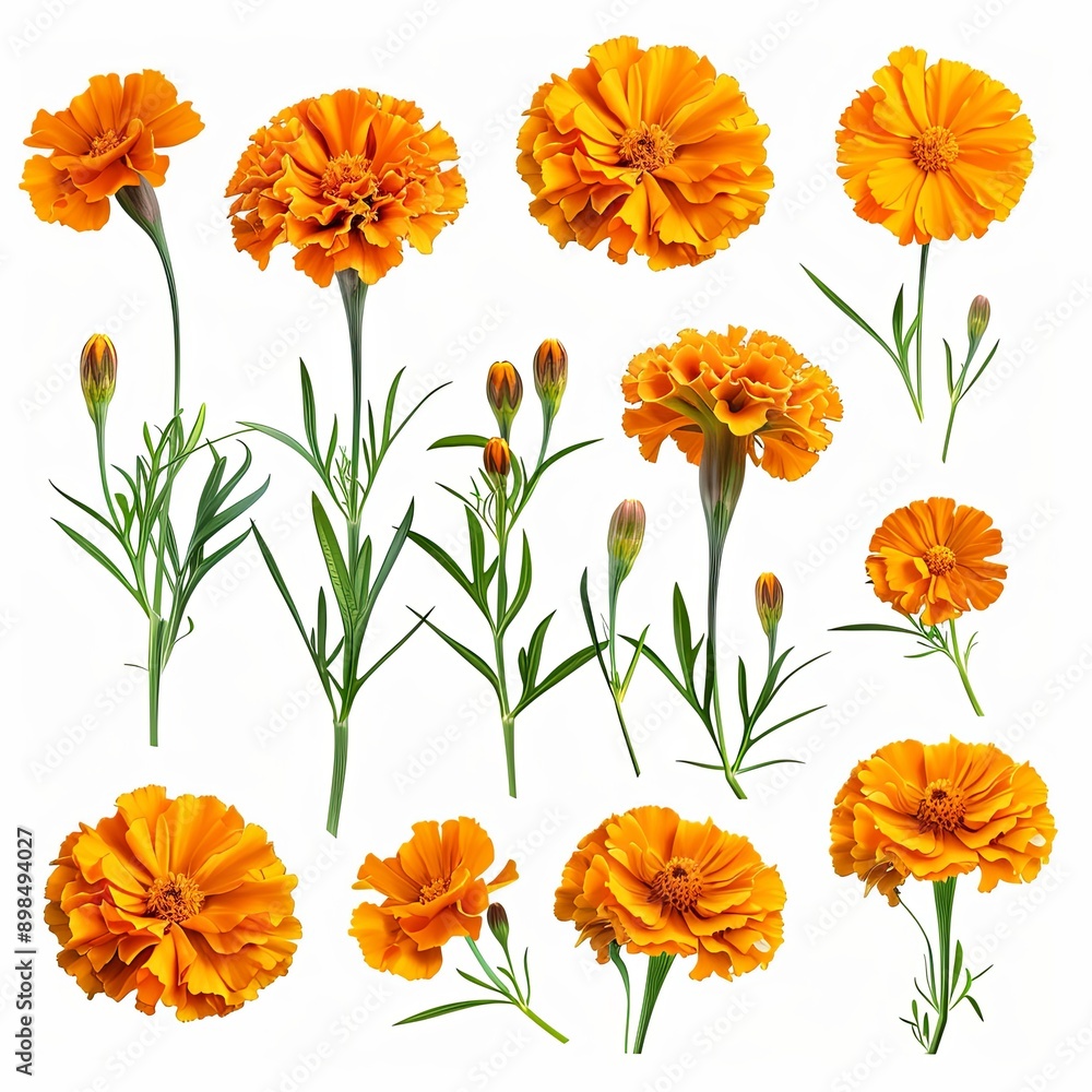 Set of Marigolds, white background Set of Marigolds, white background