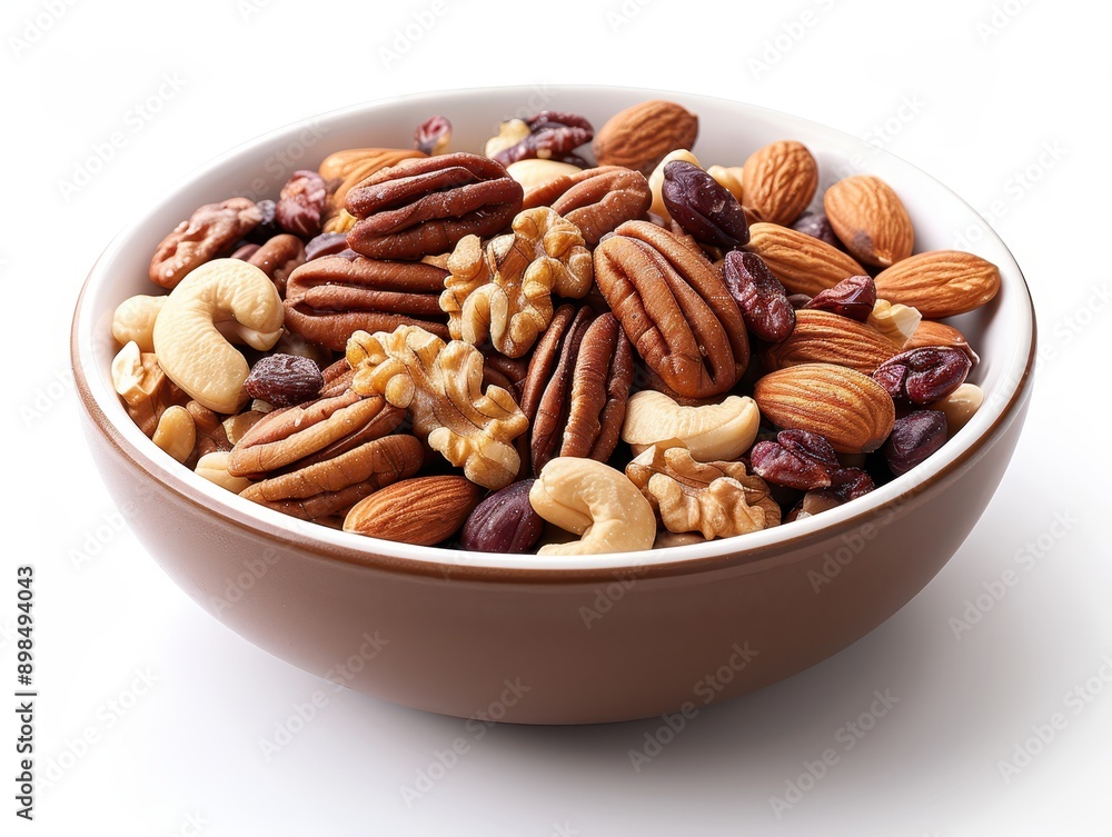Fresh Mixed Nuts in a Bowl on White Background for Healthy Snacking Concept Fresh Mixed Nuts in a Bowl on White Background for Healthy Snacking Concept