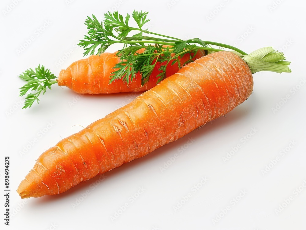 Fresh Carrot with Green Tops on White Background Fresh Carrot with Green Tops on White Background