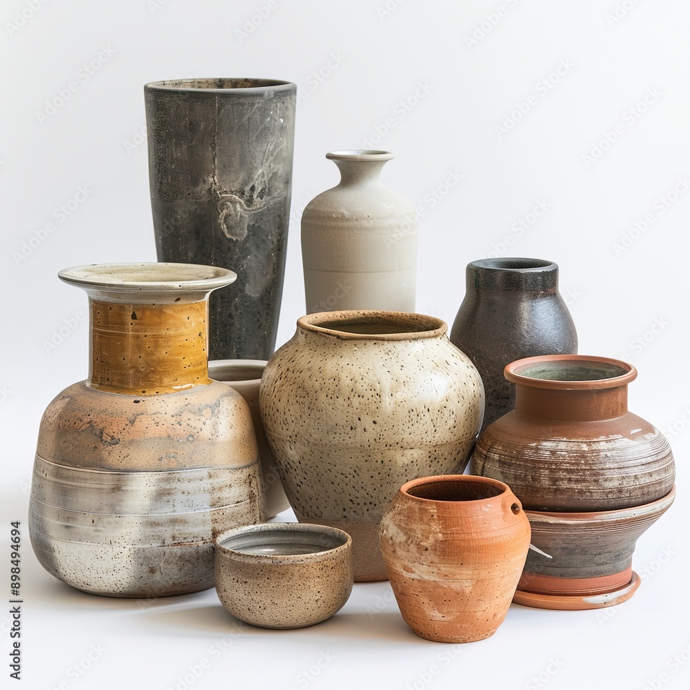 Set of Pots, white background Set of Pots, white background