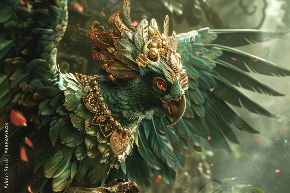 Obraz premium Ornate Green Bird with Golden Accents